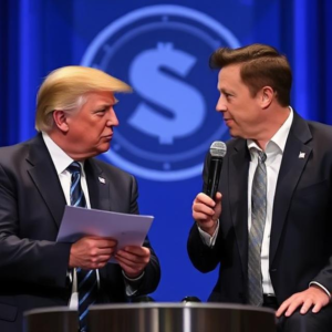 President Trump and Elon Musk discussing taxpayer refunds under DOGE savings plan.