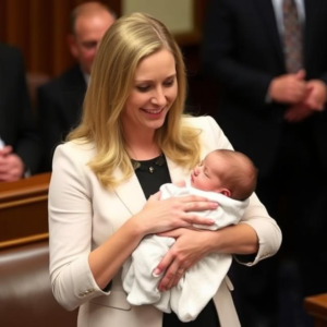 Congresswoman Brittany Pettersen votes with newborn