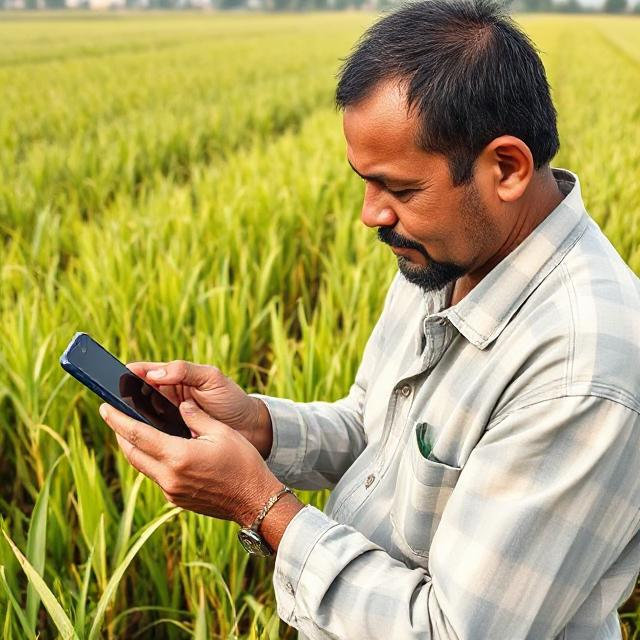 armer checking PM-KISAN payment on mobile)