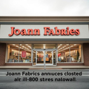 Joann Fabrics store closing sale sign.