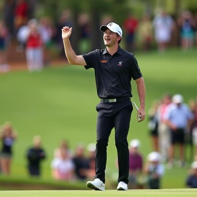 ustin Rose celebrates a birdie on hole 2 during Round 2 of the 2025 Masters at Augusta National Golf Club.