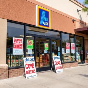 "ALDI storefront promoting summer discounts on over 400 products"