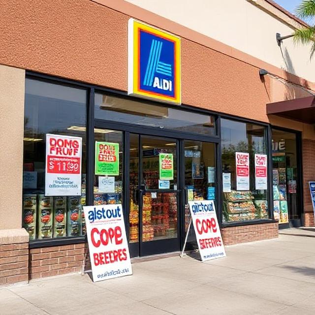"ALDI storefront promoting summer discounts on over 400 products"