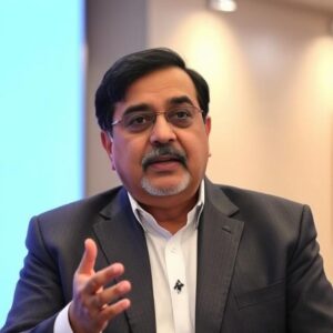 Gautam Adani addressing media after Adani Group's 2025 earnings report