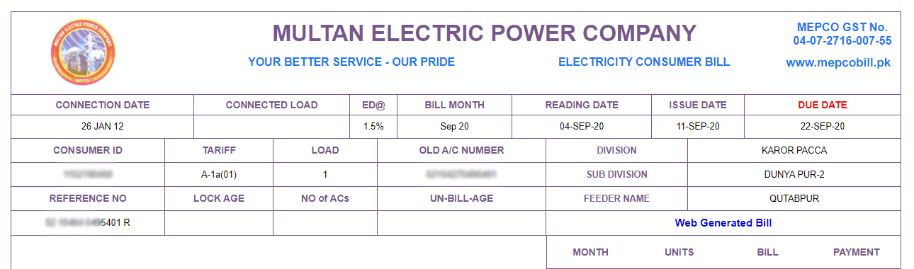 mepco bill bijli